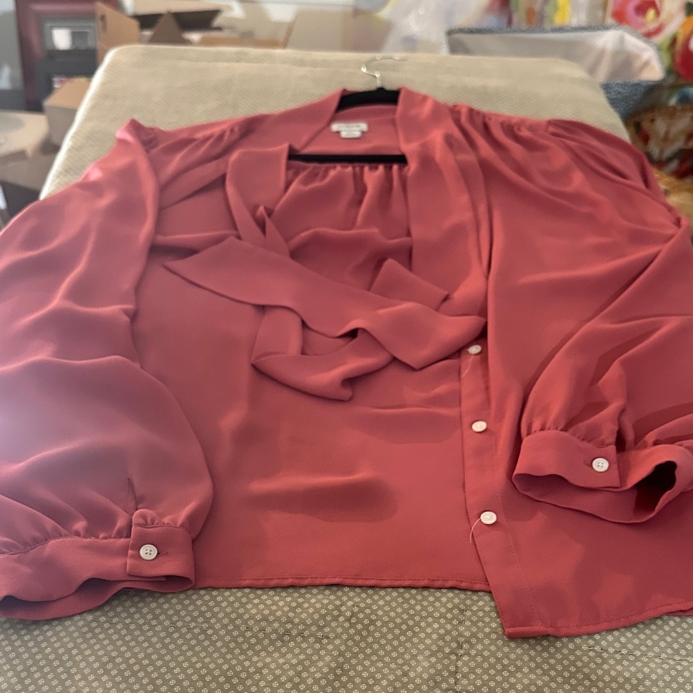 J. Crew Rose Tie-Neck Blouse with Coordinating Cardigan